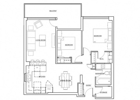 Two bedroom, one bathroom apartment layout at Royal Rose in Etobicoke, ON